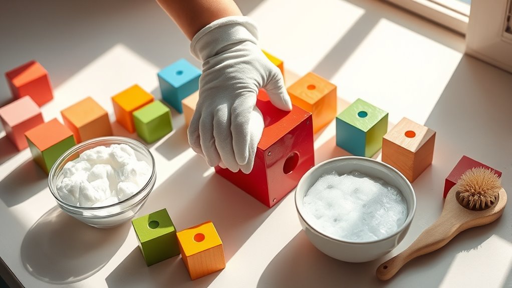 cleaning wooden toy blocks