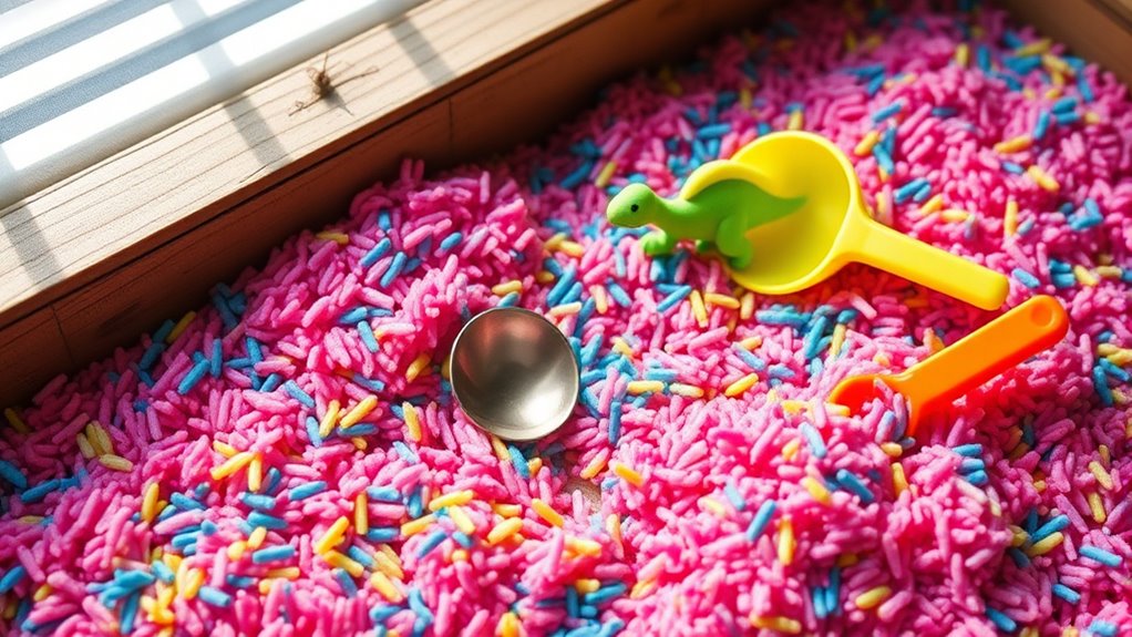 colored rice sensory bin