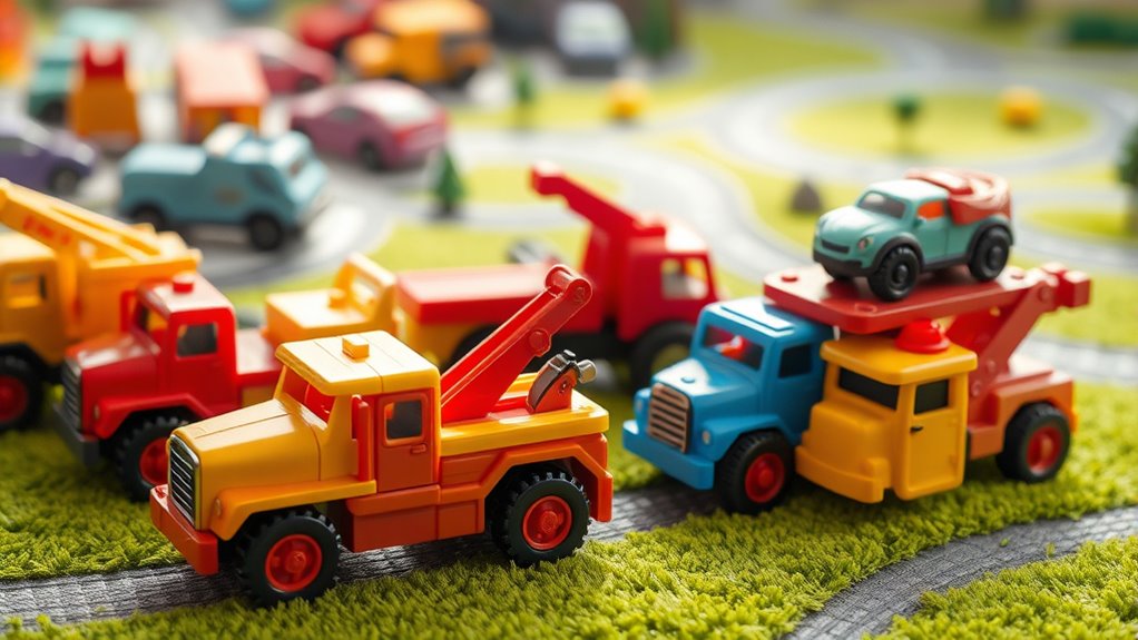 imaginative play with tow trucks